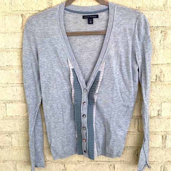 Banana Republic Pima Cotton V-Neck Ruffle Cardigan sweater. Size SP - Picture 1 of 7